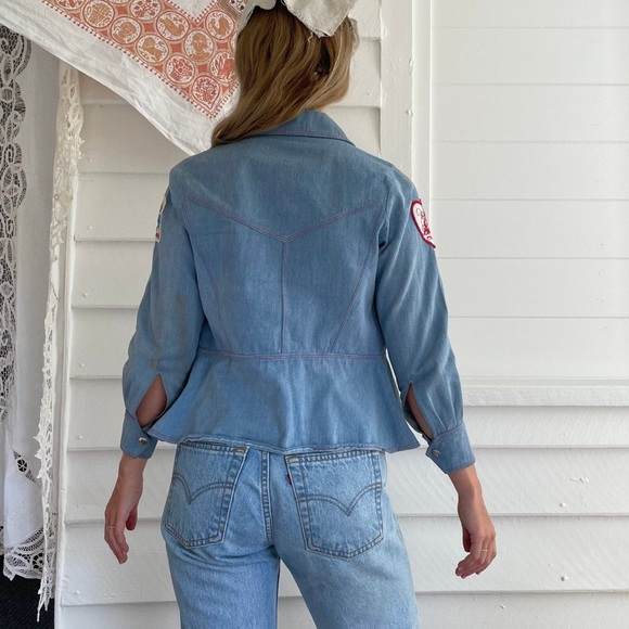 Vintage 70s hand sewn denim snap top w/patches!! - Picture 6 of 13